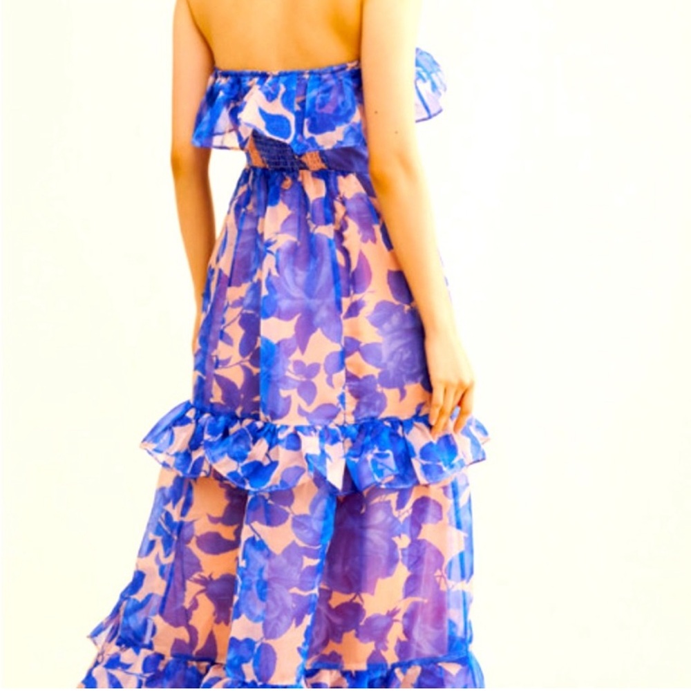 Anthropologie Blue Tiered Strapless Ruffle Maxi Dress $258